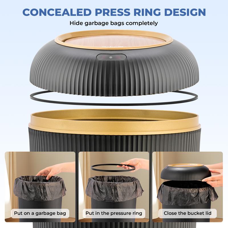 Pukomc Motion Sensor Trash Can with Lid, Touchless Waterproof Garbage Bins for Kitchen, Bathroom, Bedroom, Living Room, Office, Outdoor (Black) Pukomc Motion Sensor Trash Can with Lid, Touchless Waterproof Garbage Bins for Kitchen, Bathroom, Bedroom, Living Room, Office, Outdoor (Black)