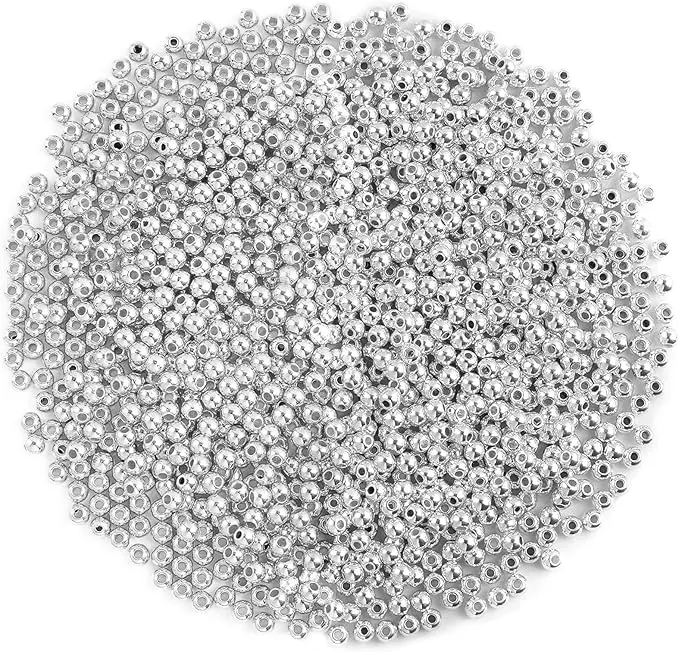 Small Beads, 1200Pcs 4mm Silver Spacer Beads Smooth Round Beads for Jewelry Making Loose Ball Beads for Bracelets