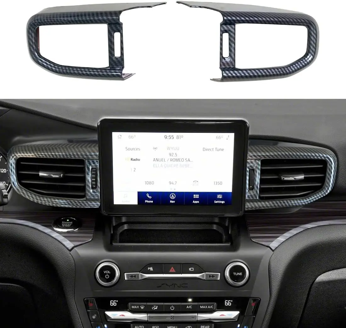 2pc Carbon Fiber Color Centre Air Conditioning Dashboard Vent Cover Trim Fit for Ford Explorer 2020 2021 2022 2023 with Low Version