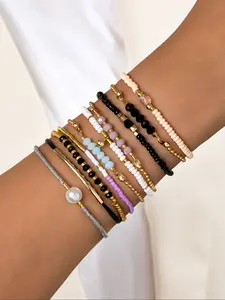 Women's Beaded Bracelet Set, Minimalist Casual Fashion Jewelry, Layered Stackable Design, Perfect for Daily Wear, Stackable Bracelets