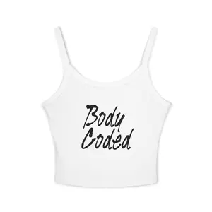 Body Coded Tank Top | Script Text Crop Top, White Spaghetti Strap
