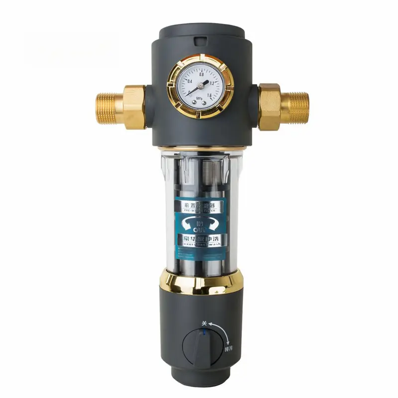 Whole House High Flow Water Purifier - High-Quality Pure Copper & Brass Construction, Dual Pressure Gauges, Automatic Rotating Scrubbing, Backwash Pre-Filter with Backwash Rinse, Easy Daily Operation, Home Installation, Stable Water Pressure, Pure Copper,
