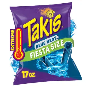 Takis Blue Heat 17 oz Fiesta Size Bag, Hot Chili Pepper Flavored Extreme Spicy Rolled Tortilla Chips