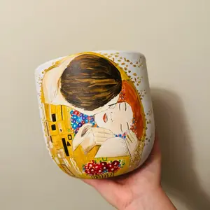 The Kiss Handpainted Pot - Unique Artistic Design with Colorful Illustration and Decorative Elements