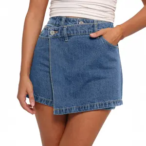 Sidefeel Skorts for Woman High Waisted Jean Skort Wrap Stretchy Asymmetrical Skorts SpringStatements