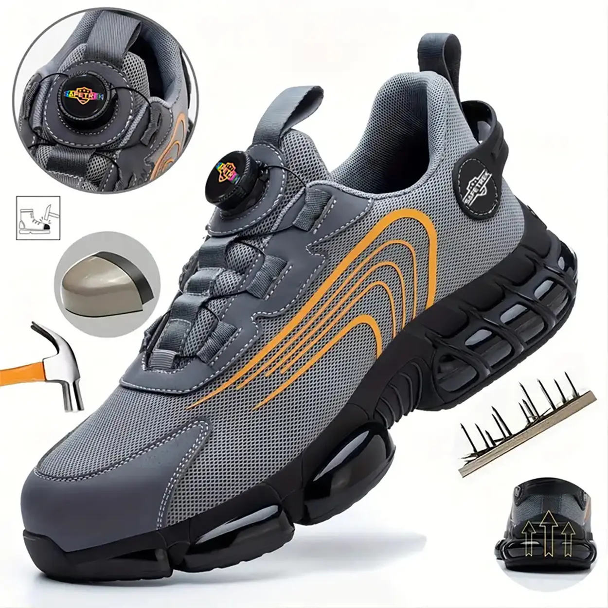 Men's & Women's Closed-Toe Steel/Composite Toe Work Safety Walking Shoes - Lightweight, Breathable, Puncture-Proof Cloth Footwear with Air Cushion, Ergonomic Construction, Button & Lace Closure for Tennis Use, Warehouse