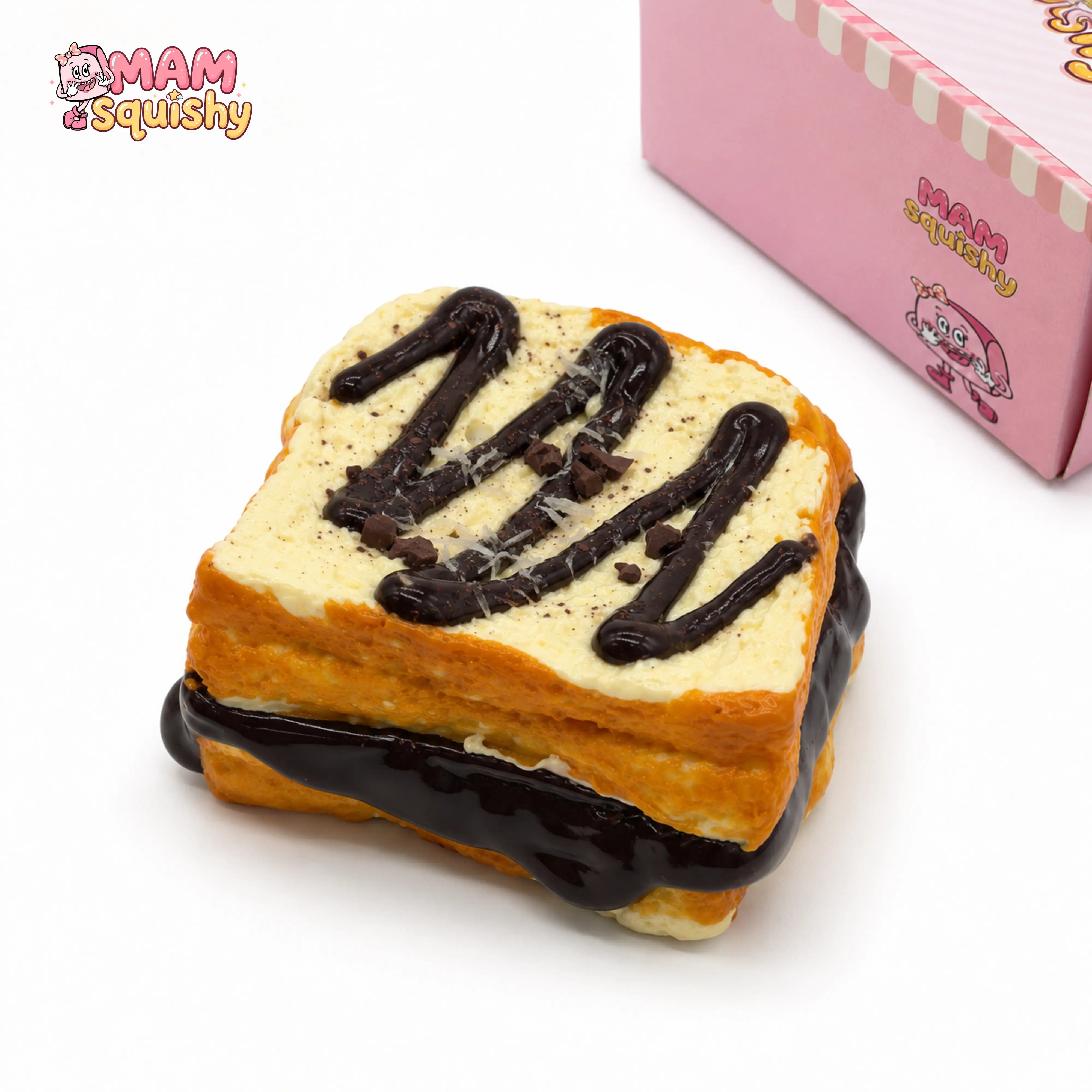 MAM Squishy Chocolate Drizzle Toast Taba Squishy Toy, Super Soft Slow Rising Sensory Fidget Toy, Cute Toast Collectible Desk Toy, Gift for Squishy Lovers