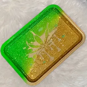 Green and Gold Trippy Drip Dresser Tray
