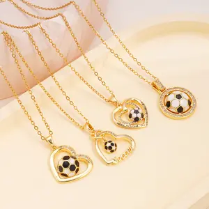 Football Gold-Tone Heart Pendant Soccer Ball Charm Lightweight Adjustable Necklace LOVE Football perfect gift