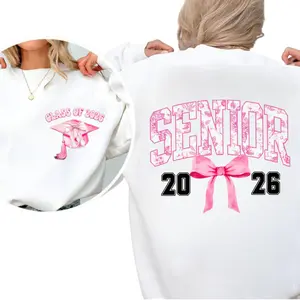Pink Bow Class Of 2026 Sweatshirt - Shirt, Pink Bow Aesthetic, Graduation Gift For Girls, Senior 2026 Sweatshirt, Sweet Lolita Bow Tee, Graduation Gift