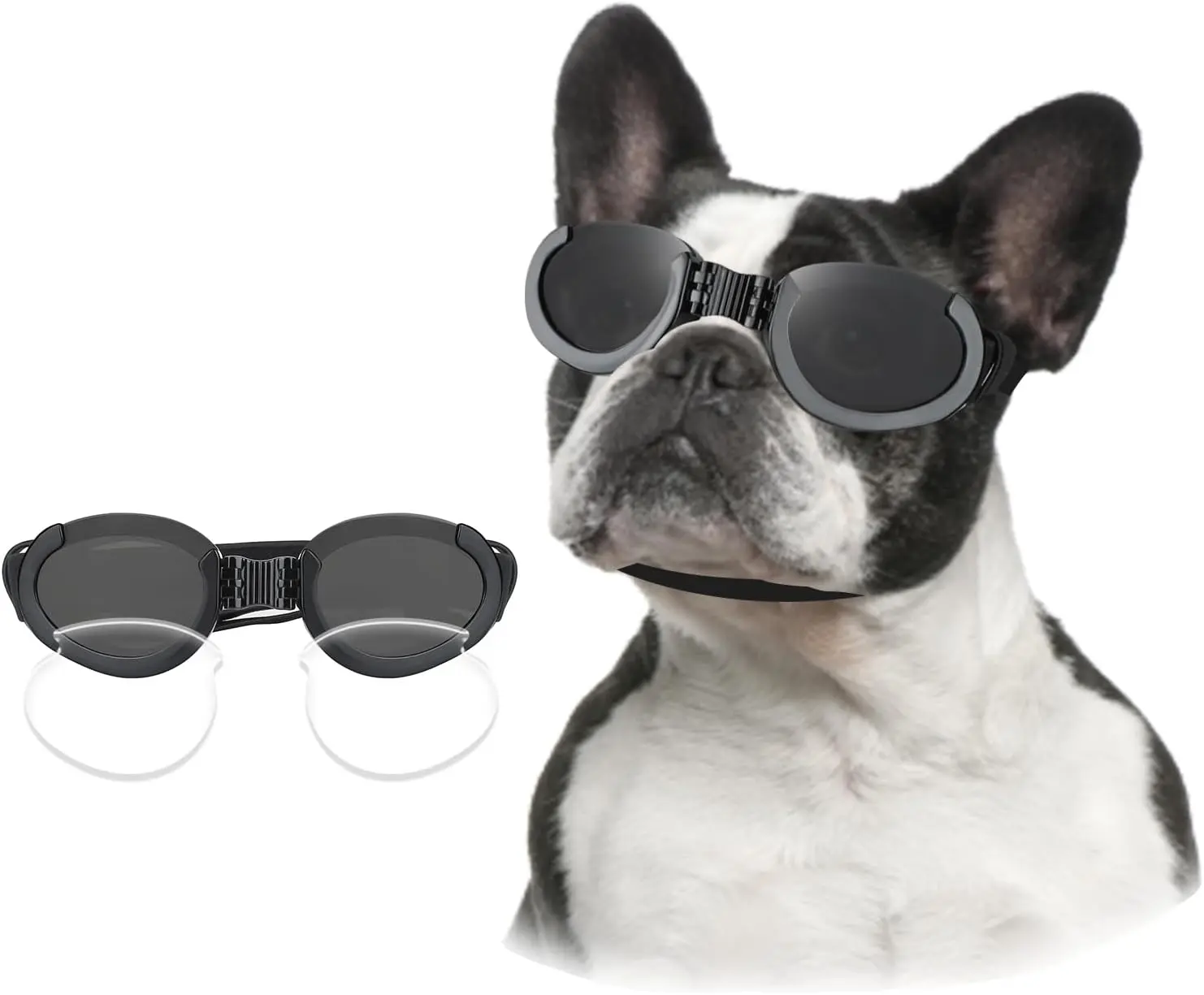 Medium-Large Breed Dog Goggles with Replaceable Lenses, Anti-UV Outdoor Glasses for Wind Protection, Pet Eyewear for Outdoor Motorcycling Driving, Black