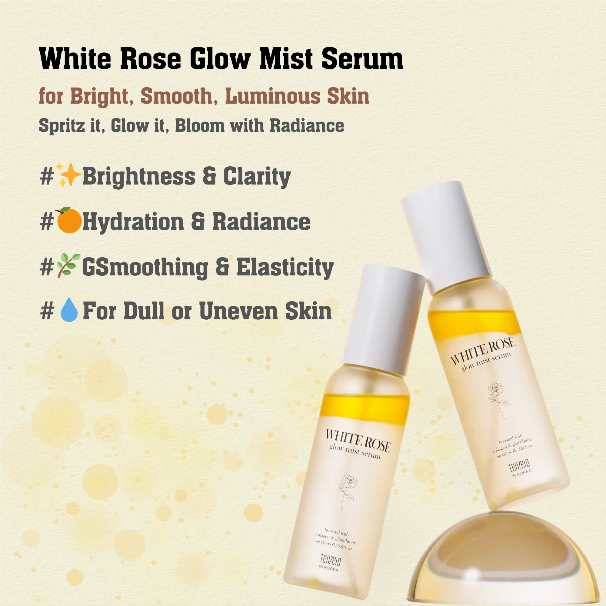 tenzero glutathione Tenzero】White Rose Glow Mist Serum | Brightening & Firming Dual-Layer  Facial Spray with Collagen & Glutathione | 100ml / 3.38 fl.oz