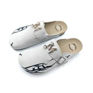 Meckmanly Men Genuine Suede Round Toe Cork Footbed Clogs Potato Shoes Slide Outdoor Gym shoes with Arch Support Flat Buckle Clogs Retro Fashion Walking Shoes Slippers