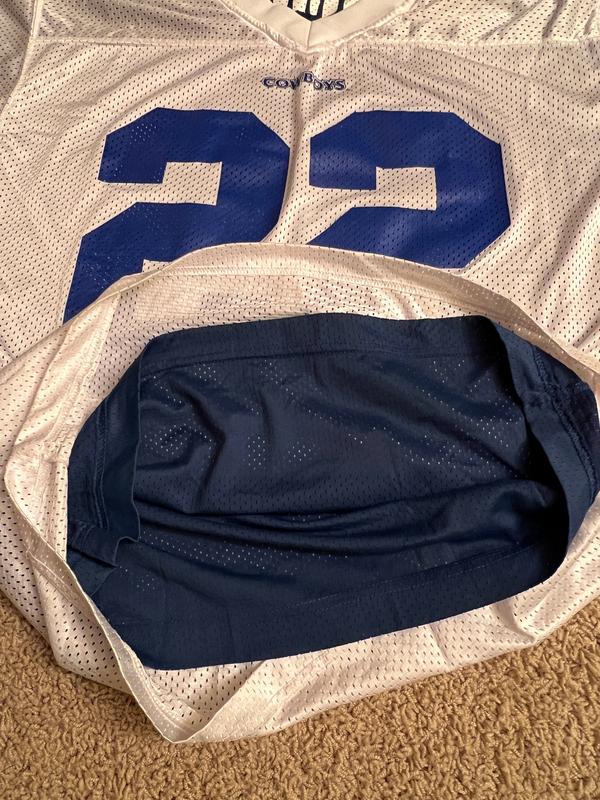 Iconic 90s Vintage Dallas Cowboys Emmitt Smith #22 Starter Jersey - White/Blue Mesh (Size 48/L)