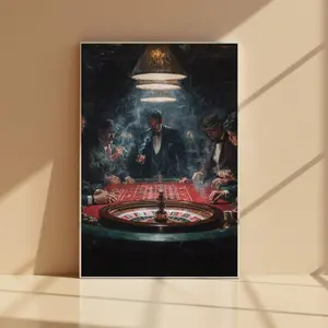 Cinematic Casino Wall Art, Roulette Table Painting, Old Hollywood Gambling Scene