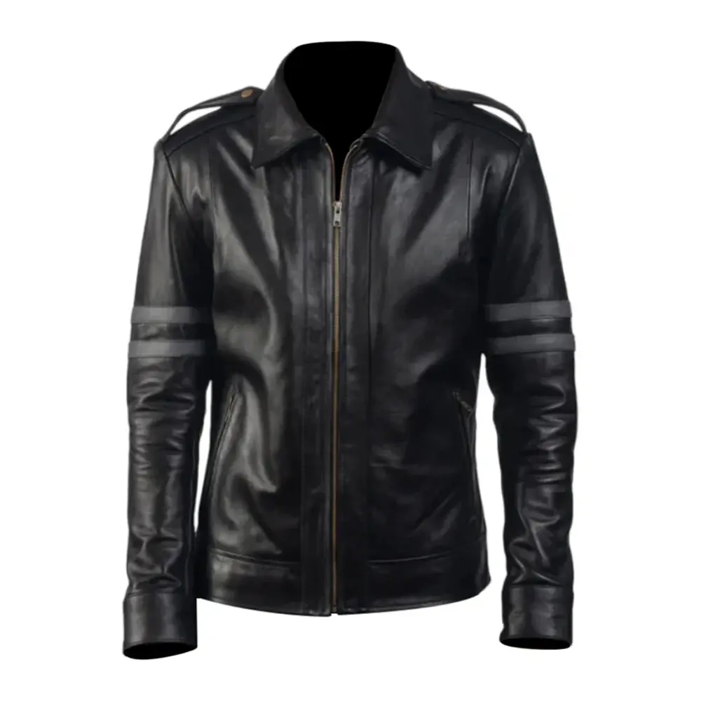 Men's Armstrong Black Leather Biker Jacket by Hide Crafts Classic Menswear