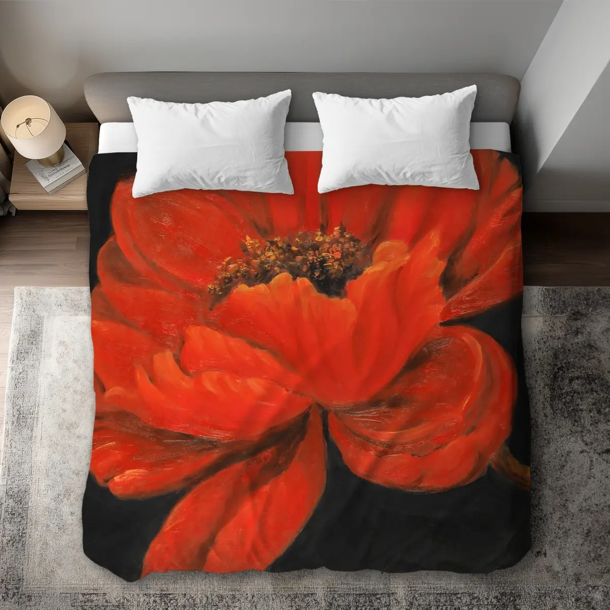 360 stand King Size Duvet Cover - Bold Red Petal Floral Print, Breathable Microfiber Face Fabric, Contemporary Bedding for Living Room Decor, Botanical Duvet Covers, Color-Accented Duvet Covers