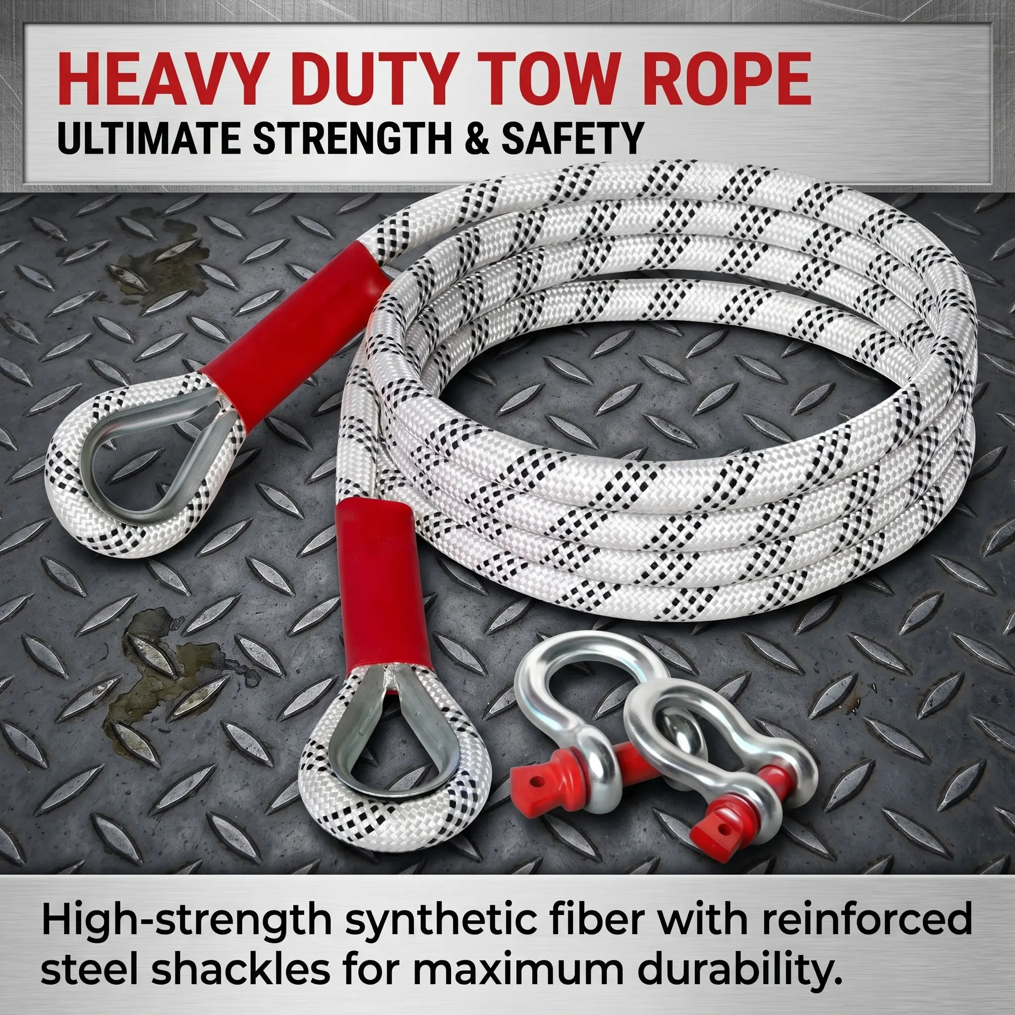 3 Ton 5M Heavy-Duty Tow Rope, Off-Road Recovery Tow Strap with D-Shackles, Emergency Towing Rope for Car/SUV/Truck