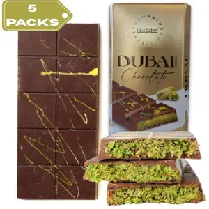 5 Packs Viral BeeMax Dubai Chocolate Bar | Luxurious Middle Eastern Indulgence | Authentic Dubai-Style| Premium Milk Chocolate, Golden Kadayif Crisps, Velvety Tahini & Hand-Harvested Pistachios – Imported from Turkey Snack Dessert