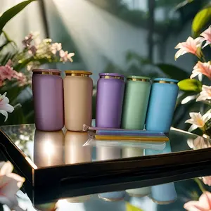 25 Packs, US Warehouse 16 Oz, Colored Candy Color Blank Sublimation Vacuum Insulated Soda Beer Can Mug 16 Oz Blank Sublimation Can Mug with Colored Lid and Straw for Laser Engraved Gold Underneath