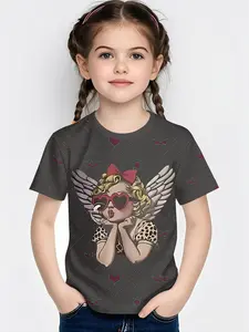 Gray background nautical style bubble angel dress with digital printing, a fashionable summer clothing for girls. Made of 100% polyester, it is specially designed for energetic children. It is a cute short-sleeve T-shirt for girls, a casual children's clo