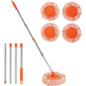61 in Adjustable Cleaning Mop,  180? Rotatable Mops for Floor Cleaning with 4  Heads, 2 Fabrics Wall Mop for Floor Door Window Ceiling and Bathroom