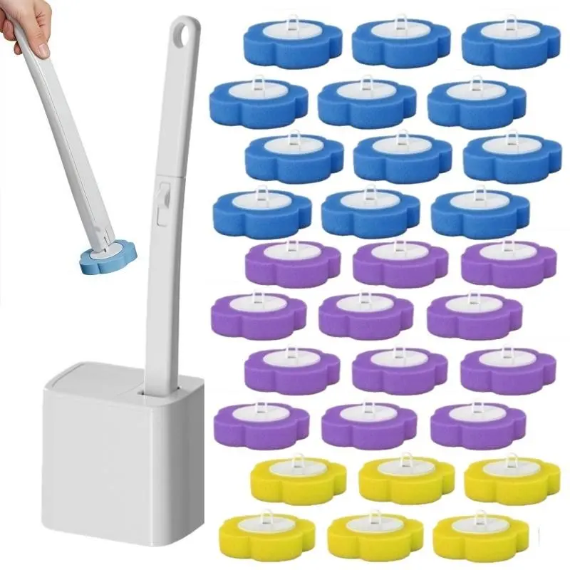 Disposable Toilet Brush Set, Automatic Flip Cover, Replaceable Cleaning Head, Smart Flip Cover, Safe and Easy Clean, Bathroom Brush Cleaner, Bathroom Cleaning Tool