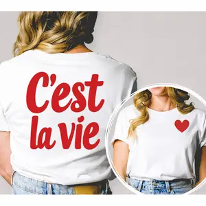 "C'est la vie" French Quote T-Shirt, Red Double Sided Casual Tee