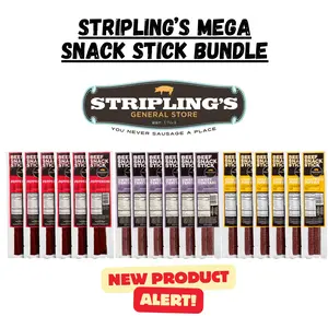 Stripling's Mega Snack Stick Bundle - Family Owned Premium Beef Jerky Snack Packs - Made in the USA (18-pack)
