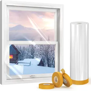 Window Insulation Kit, 63In x 33 Ft Winterizing Window Plastic With Double-Sided Tape, Weather Sealing Plastic for 10-3'x5' Windows