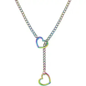 Heart Slip Chain Necklaces for Women,Stainless Steel O-Ring Adjustable Lariat Y-Necklace,Punk Gothic Cuban  Choker Necklace for women