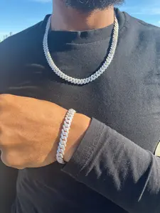 Moissanite Cuban Link Chain Bracelet Set 10mm in 925 Silver with GRA Certificate