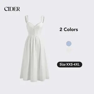 Cider Cotton V-neck Broderie Anglaise Floral Button Midi Dress