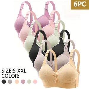 3/6PC-Piece Set! Women's Wireless Push-Up Bra, Adjustable Hook & Eye Soft Breathable Daily Versatile Lingerie