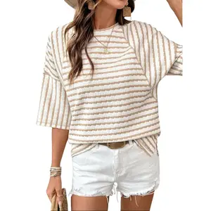 EncoLax Womens Summer Tops Oversized Tshirts for Women Striped Color Block Short Sleeve T Shirts Crewneck Casual Tee Blouses