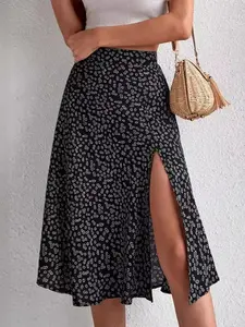 Women's  Ditsy Floral Print Split Skirt, Casual Fashion Midi Skirt for Daily Wear, Ladies Bottoms for All Seasons, Casual Skirts, Boho Casual Skirts