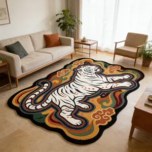 Artistic Vintage Tiger Carpet, Luxurious High-End Unusual Sofa Coffee Table Mat, Plush Bedroom Bedside Rug, Home Decor