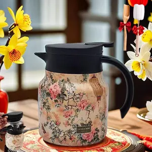 1PC floral design stainless steel Teapot With Infuser and coffee pot, 800ml/27oz thermos, vintage floral pattern, tea infuser, leak proof V-shaped nozzle, can keep drinks hot and cold, suitable for home, office, gifts