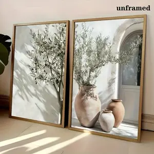 2pcs Frameless Mediterranean Olive Tree Canvas Art Print Plant Antique Wall Art Poster Modern Living Room Bedroom Kitchen Home Decoration Unframed Art Print