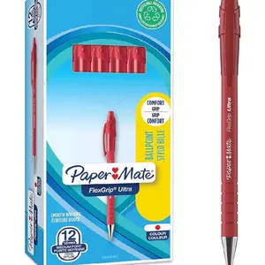 Paper Mate Flexgrip Ultra Retractable Ballpoint Pens | Medium Point (1.0mm) | Red | 12 Count