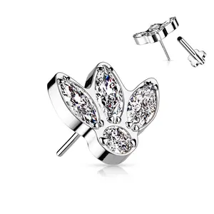 Titanium Threadless  Flat Back CZ Marquis Fan and Bezel Earring