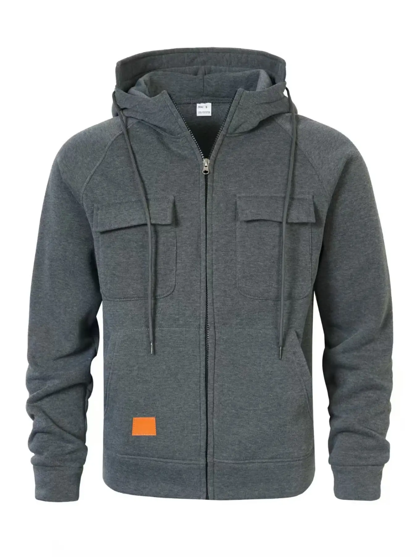 Men's Vintage Hooded Sweatshirt, Loose Fit Thick Fleece Pullover, Multi-Pocket Zipper Jacket, Casual Workwear for Fall & Winter