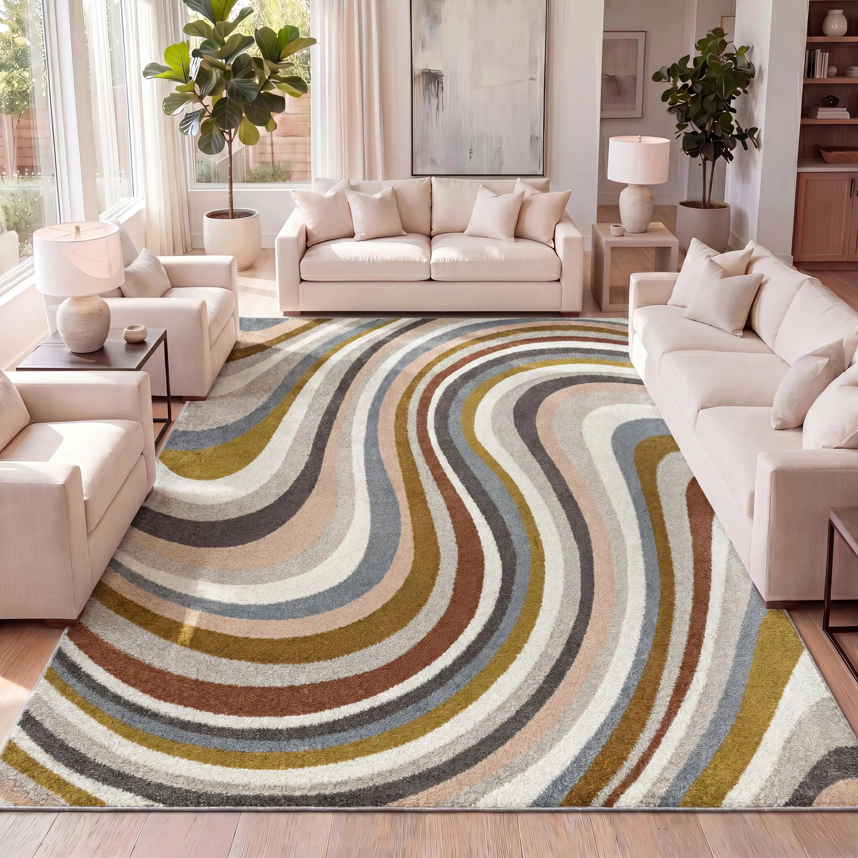 JONATHAN Y Flow Abstract Swirl Indoor Area Rug; for Living Room, Kitchen, Bedroom, Dining Room, Office