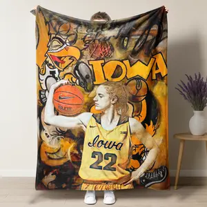 Legendary Caitlin Clark Iowa Hawkeyes 22 Art Flannel Blanket, Graffiti Art Basketball Fan Throw Soft Blanket, WNBA Basketball Lover Cozy Fleece Throw,Warm Nap Blanket for Home Office Travel Camping