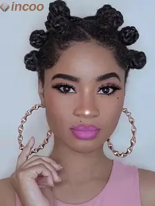 2 Inch Bantu Knots Braided Wigs, Synthetic Box Braided Wigs Buns, Handmade Twists Full Lace Cornrow Synthetic Braided Hair Wigs for Black African Women, Synthetic Braided Lace Wigs for Party, Daily Use, Lace Braiding Wig