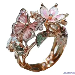 Europe and the United States Hot-Selling New Color Drip Ring Butterfly Finger Fashion Open Ring Boutique Flower Decorative Engagement Ring