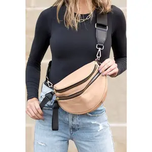 Gia Double Zip Nylon Crescent Sling - Solid Women's Fanny Pack with Removable/Adjustable Strap and Multiple Pockets