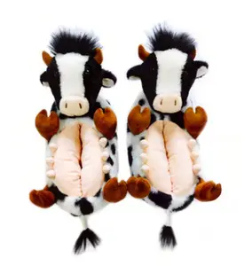 Women's Fluffy Fur Slide Slippers with Howdy Cow Funny Animal Design, Comfortable Cozy Daily Wear Footwear