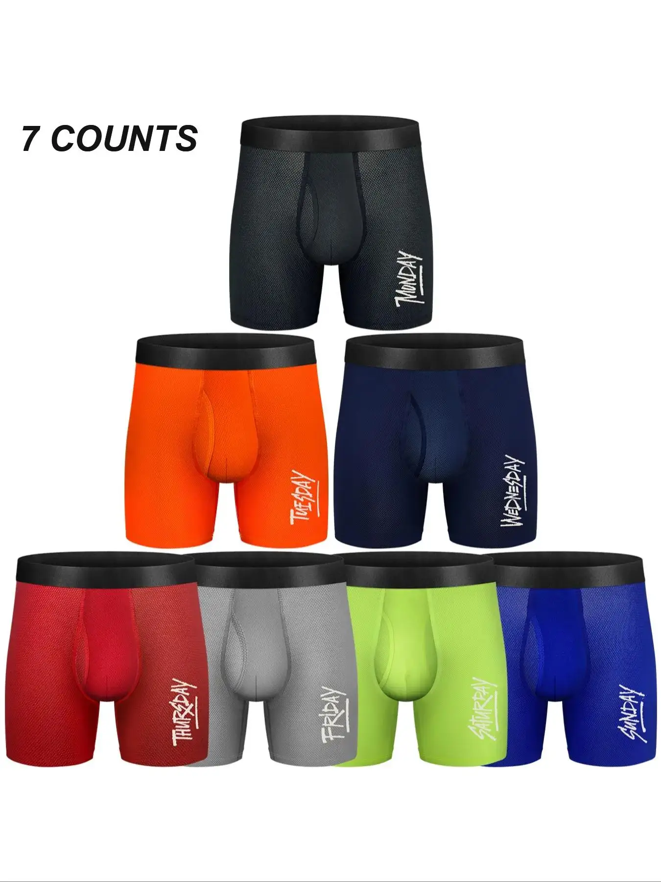 4/5/7pcs Men's Performance Boxer Briefs 6" Athletic Sport Underwear Mesh or Ice Silk Regular Leg Cool Dry Underwear for Men with Fly