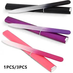 Glass Nail File with Case, Nail File Kit, 3 Counts/6 Counts Professional Glass File, Double-sided Etched Gentle Nail Care Tool, Nail Tools for Women & Adults